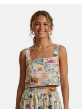 Goa Beachwear by Japna Postcard Print Linen top